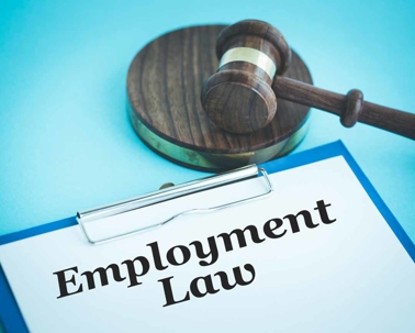 employment law document on clip board with gavel